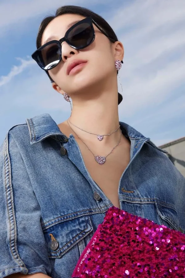 Colliers^APM Monaco Collier Ajustable Petit Coeur Fuchsia