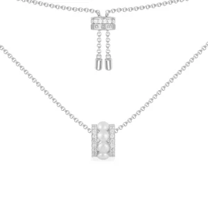 Colliers^APM Monaco Collier Ajustable Serti Sur 2 Lignes Avec Perles - Argent
