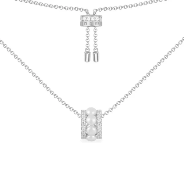 Colliers^APM Monaco Collier Ajustable Serti Sur 2 Lignes Avec Perles - Argent