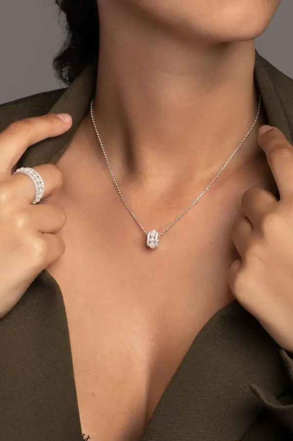 Colliers^APM Monaco Collier Ajustable Serti Sur 2 Lignes Avec Perles - Argent