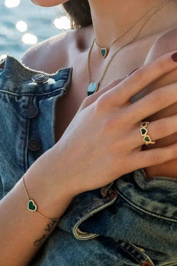 Bracelets^APM Monaco Malachite Heart Adjustable Bracelet